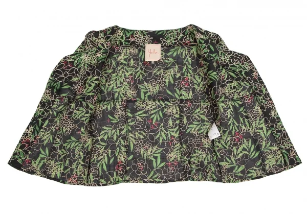 シビラSybilla ボタニカルステッチ＆プリントリネンセットアップスーツ 黒緑赤M K-128436_008