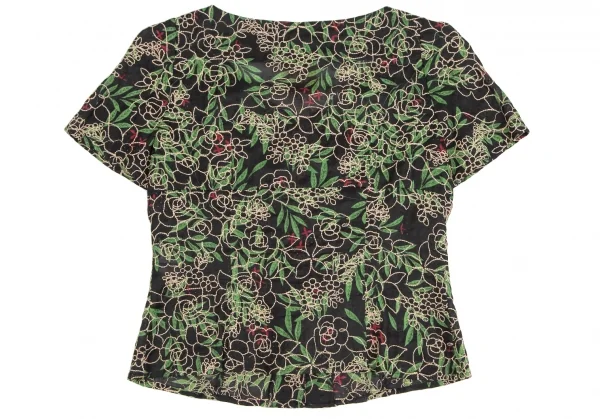 シビラSybilla ボタニカルステッチ＆プリントリネンセットアップスーツ 黒緑赤M K-128436_009