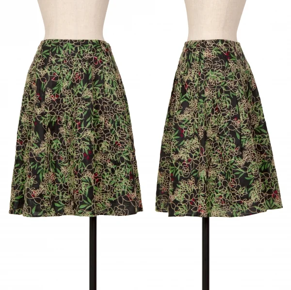 シビラSybilla ボタニカルステッチ＆プリントリネンセットアップスーツ 黒緑赤M K-128436_011