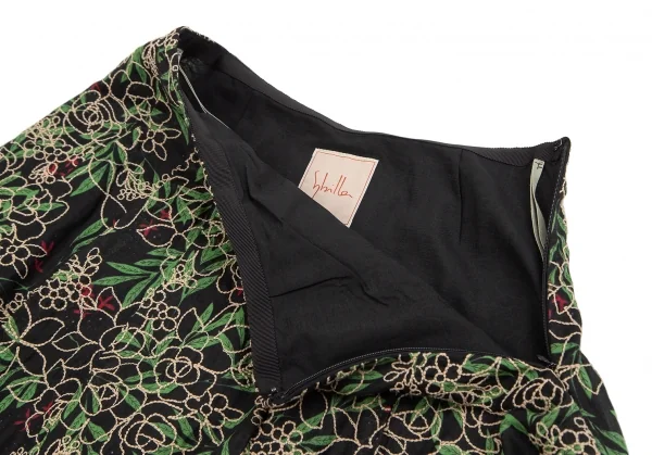 シビラSybilla ボタニカルステッチ＆プリントリネンセットアップスーツ 黒緑赤M K-128436_014