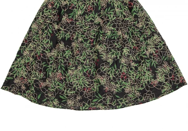 シビラSybilla ボタニカルステッチ＆プリントリネンセットアップスーツ 黒緑赤M K-128436_015