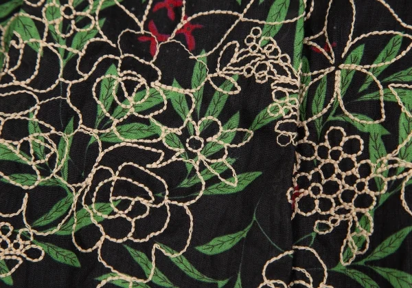 シビラSybilla ボタニカルステッチ＆プリントリネンセットアップスーツ 黒緑赤M K-128436_018