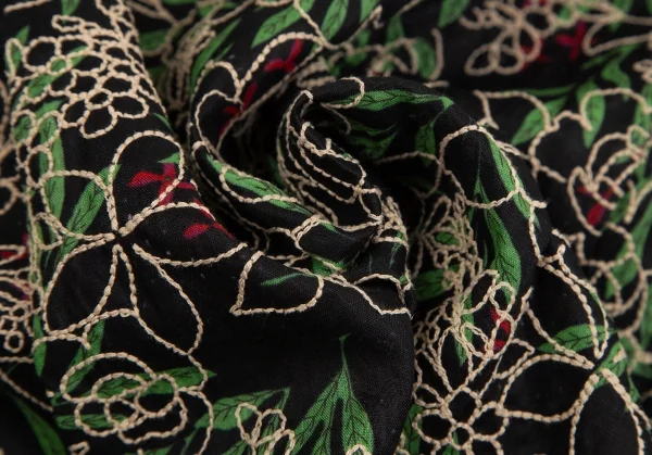 シビラSybilla ボタニカルステッチ＆プリントリネンセットアップスーツ 黒緑赤M K-128436_019