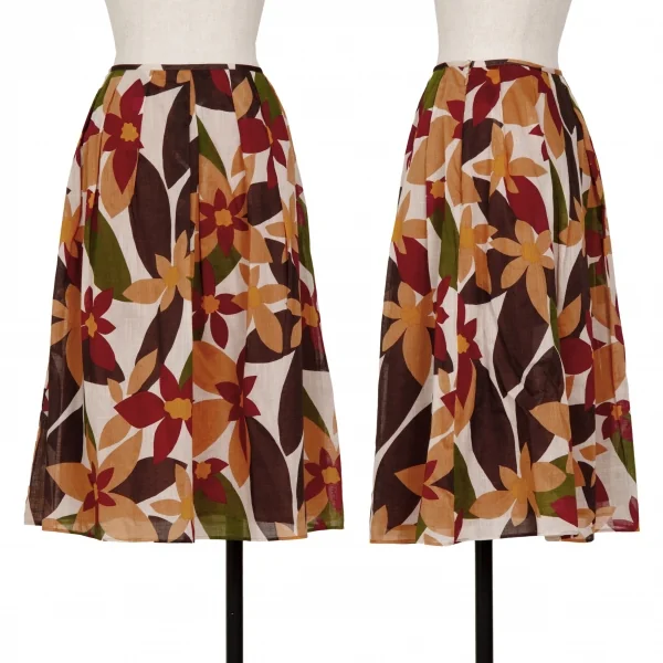 Sybilla Cotton Linen Floral Printed Skirt Multi-Color L K-128467_001