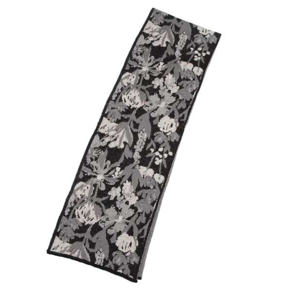 シビラSybilla ボタニカルジャガードニットストール 黒グレー白 K-128471_002