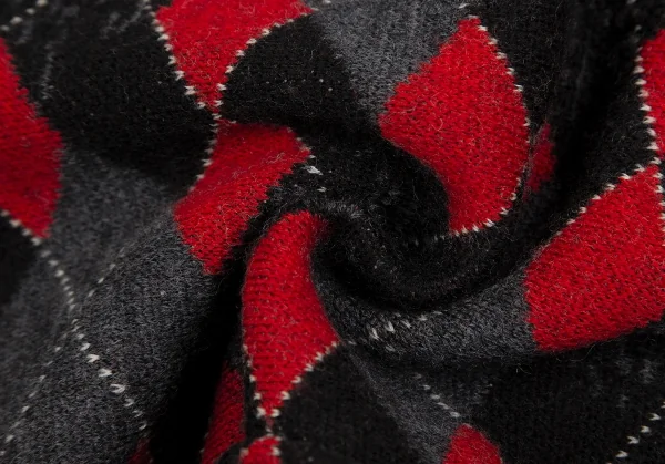 ヴィヴィアンウエストウッド レッドレーベルVivienne Westwood Red Label リブカラーアーガイルチェックカーディガン チャコールグレー赤M位 K-128481_011