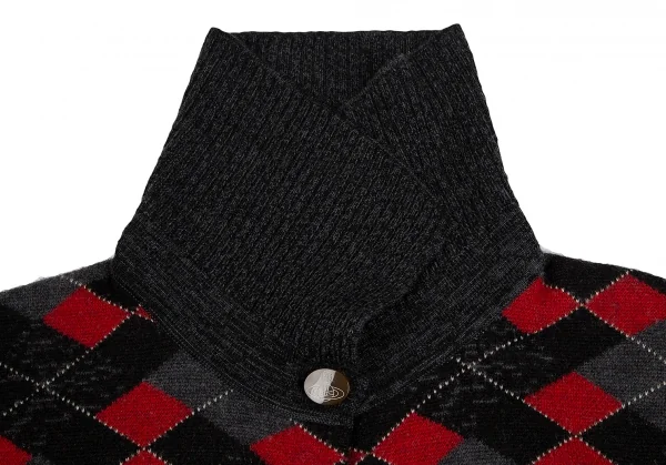ヴィヴィアンウエストウッド レッドレーベルVivienne Westwood Red Label リブカラーアーガイルチェックカーディガン チャコールグレー赤M位 K-128481_004