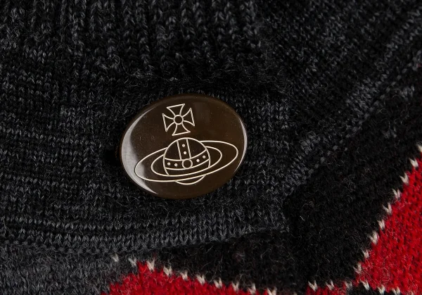 ヴィヴィアンウエストウッド レッドレーベルVivienne Westwood Red Label リブカラーアーガイルチェックカーディガン チャコールグレー赤M位 K-128481_005