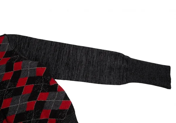 ヴィヴィアンウエストウッド レッドレーベルVivienne Westwood Red Label リブカラーアーガイルチェックカーディガン チャコールグレー赤M位 K-128481_006