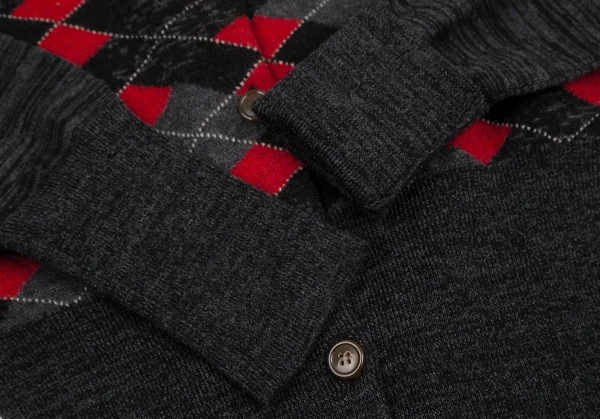 ヴィヴィアンウエストウッド レッドレーベルVivienne Westwood Red Label リブカラーアーガイルチェックカーディガン チャコールグレー赤M位 K-128481_007
