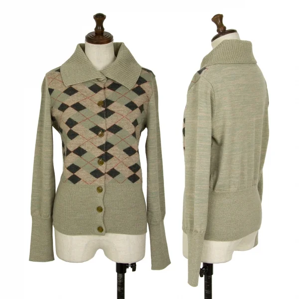 ヴィヴィアンウエストウッド レッドレーベルVivienne Westwood Red Label リブカラーアーガイルチェックカーディガン 緑他M位 K-128482_001