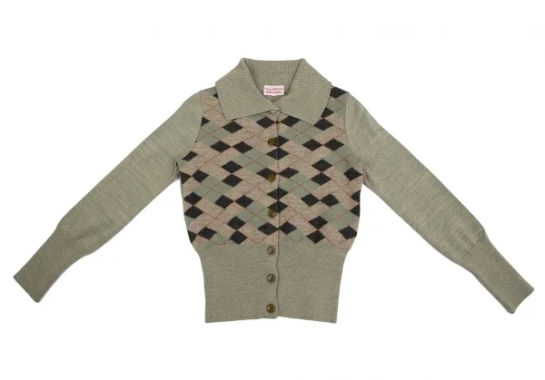ヴィヴィアンウエストウッド レッドレーベルVivienne Westwood Red Label リブカラーアーガイルチェックカーディガン 緑他M位 K-128482_002