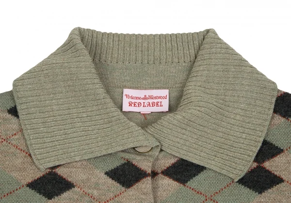 ヴィヴィアンウエストウッド レッドレーベルVivienne Westwood Red Label リブカラーアーガイルチェックカーディガン 緑他M位 K-128482_003
