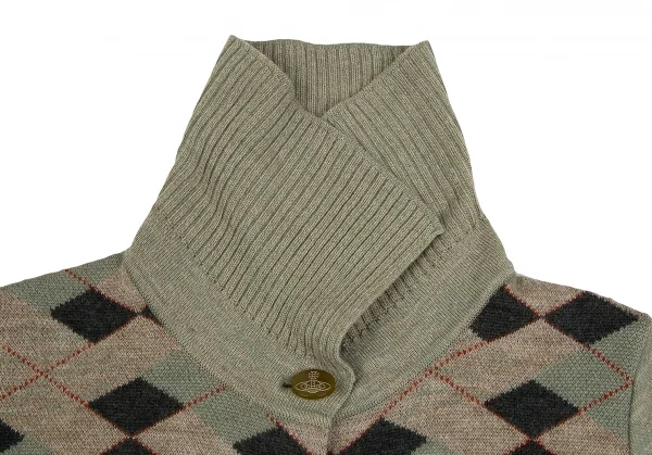 ヴィヴィアンウエストウッド レッドレーベルVivienne Westwood Red Label リブカラーアーガイルチェックカーディガン 緑他M位 K-128482_004
