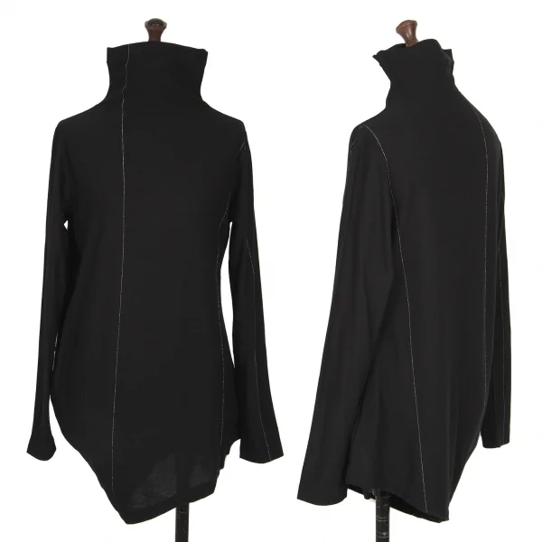 ワイズY's コットンラメステッチドレープハイネックカットソー 黒2 K-128492_001