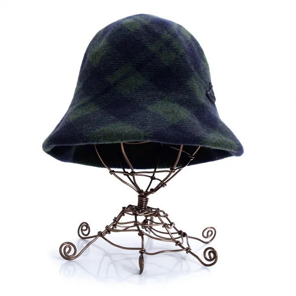 ヴィヴィアンウエストウッドVivienne Westwood オーブプレートタータンチェックウールハット 緑紺M~S K-128496_002