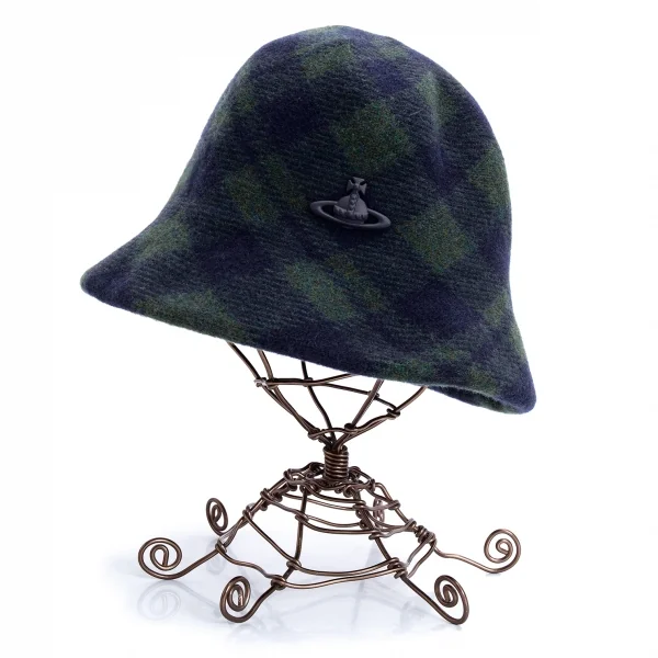 ヴィヴィアンウエストウッドVivienne Westwood オーブプレートタータンチェックウールハット 緑紺M~S K-128496_003