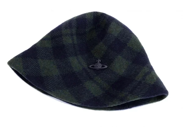 ヴィヴィアンウエストウッドVivienne Westwood オーブプレートタータンチェックウールハット 緑紺M~S K-128496_006
