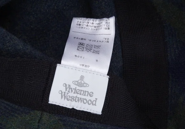 ヴィヴィアンウエストウッドVivienne Westwood オーブプレートタータンチェックウールハット 緑紺M~S K-128496_009
