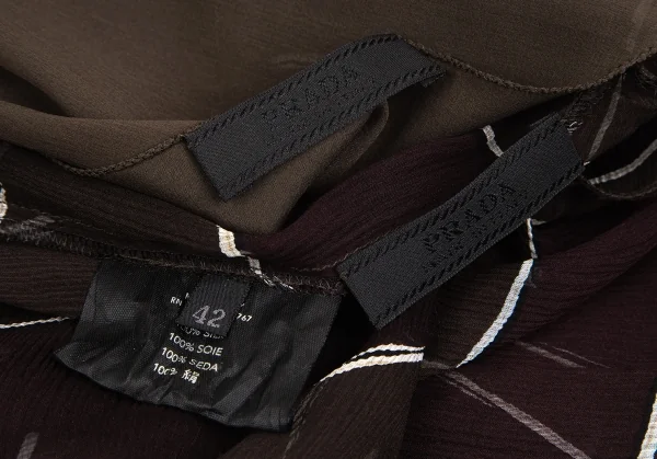 プラダPRADA シルクシースルーボーダーキャミワンピース 茶紫42 K-128539_016