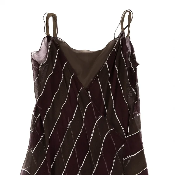 プラダPRADA シルクシースルーボーダーキャミワンピース 茶紫42 K-128539_003