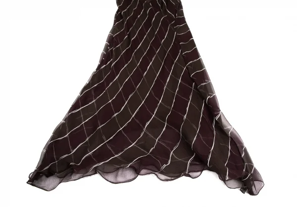 プラダPRADA シルクシースルーボーダーキャミワンピース 茶紫42 K-128539_006