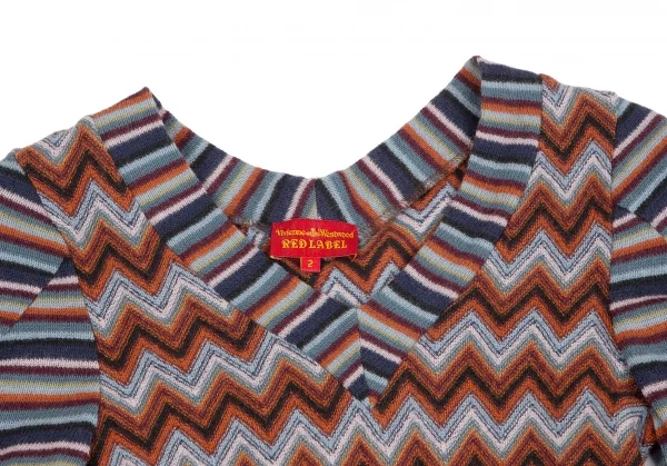 ヴィヴィアンウエストウッド レッドレーベルVivienne Westwood Red Label カラーボーダー切替Vネックニット マルチ2 K-128617_004