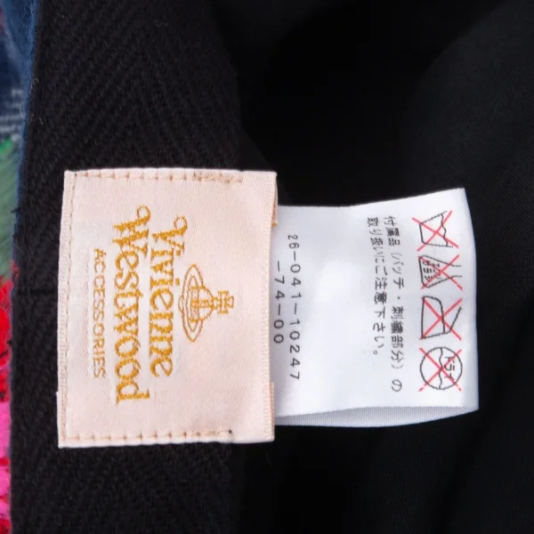 ヴィヴィアンウエストウッドVivienne Westwood ウールフラワーエンブロイダリーチェックキャスケット 紺他 K-128623_010