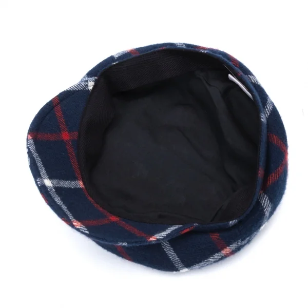 ヴィヴィアンウエストウッドVivienne Westwood ウールフラワーエンブロイダリーチェックキャスケット 紺他 K-128623_009