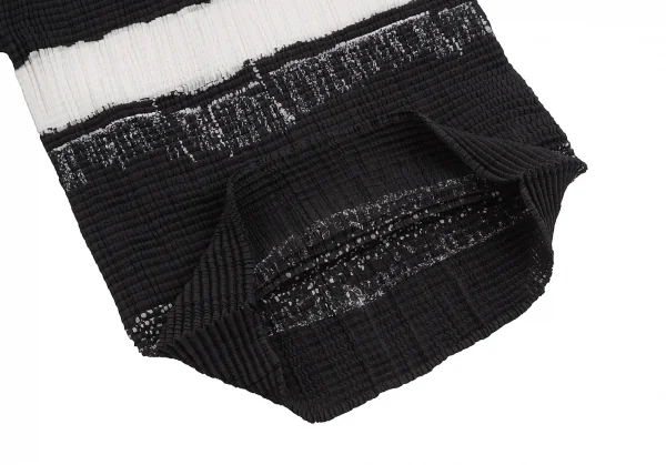 イッセイミヤケISSEY MIYAKEバイカラーハイネックストレッチプリーツ半袖カットソー 黒白M K-128643_009