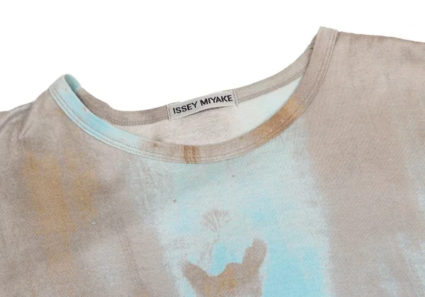 イッセイミヤケISSEY MIYAKE滲みプリントTシャツ ブラウン水色M K-128647_005