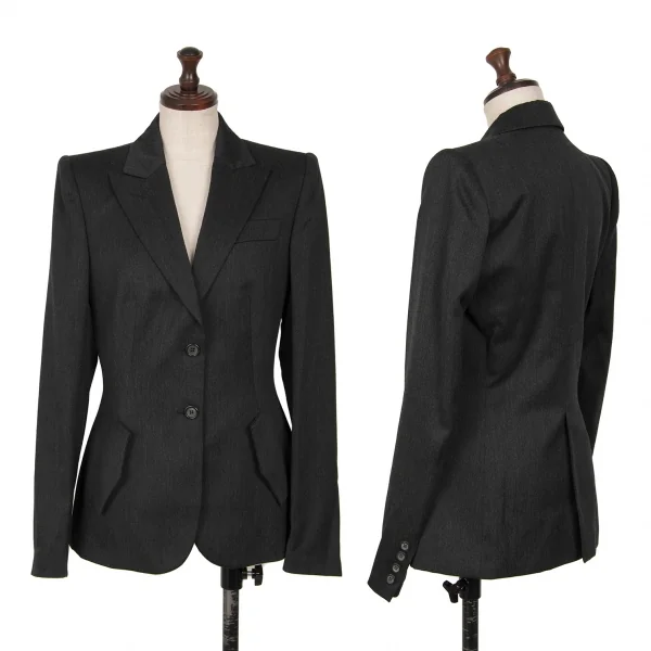 アレキサンダーマックイーンAlexander McQUEEN ウール裏ロゴデザインピークドラペルジャケット チャコール38 K-128670_001