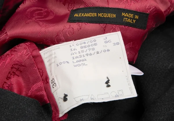 アレキサンダーマックイーンAlexander McQUEEN ウール裏ロゴデザインピークドラペルジャケット チャコール38 K-128670_017