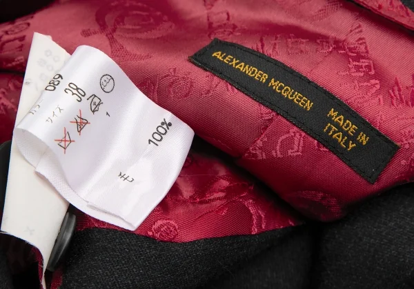 アレキサンダーマックイーンAlexander McQUEEN ウール裏ロゴデザインピークドラペルジャケット チャコール38 K-128670_018