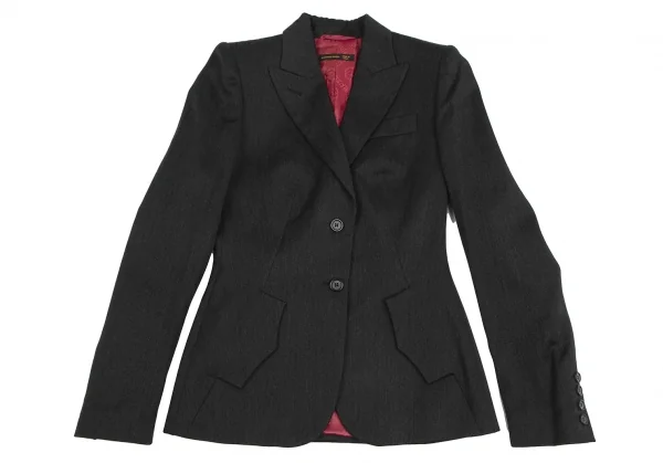 アレキサンダーマックイーンAlexander McQUEEN ウール裏ロゴデザインピークドラペルジャケット チャコール38 K-128670_002