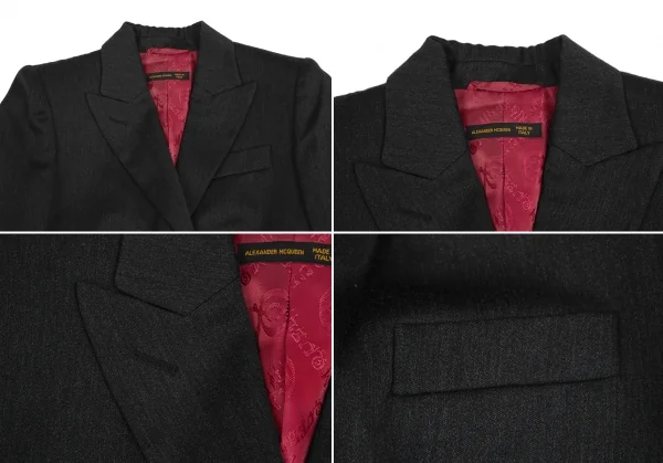 アレキサンダーマックイーンAlexander McQUEEN ウール裏ロゴデザインピークドラペルジャケット チャコール38 K-128670_003