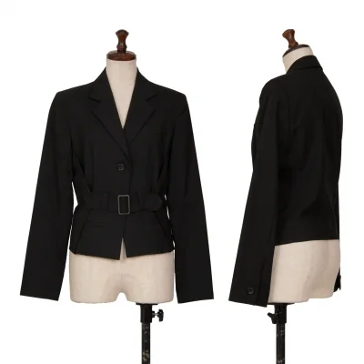 イッセイミヤケISSEY MIYAKE ベルトレイヤードウールジャケット 黒