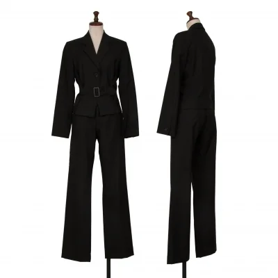 イッセイミヤケISSEY MIYAKE ベルトレイヤードウールジャケットセットアップスーツ 黒