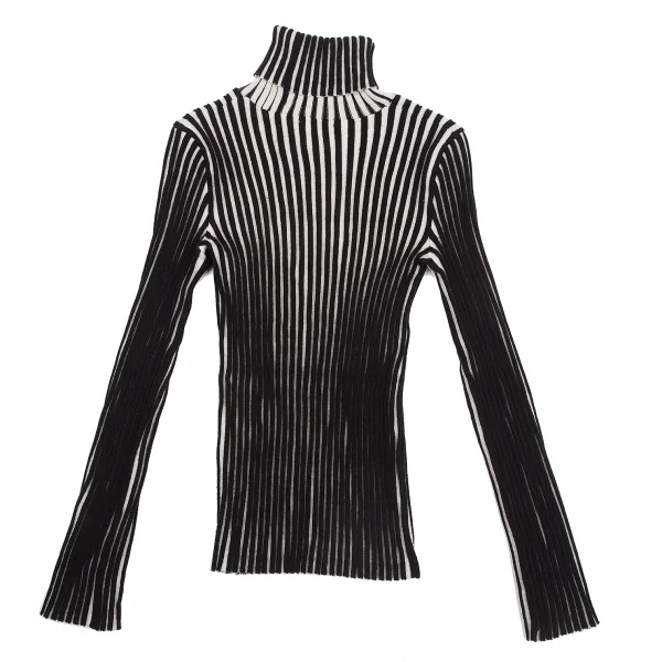 イッセイミヤケISSEY MIYAKE バイカラーリブタートルネックニット 白黒2 K-128707_012