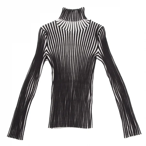 イッセイミヤケISSEY MIYAKE バイカラーリブタートルネックニット 白黒2 K-128707_002