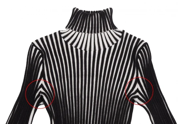 イッセイミヤケISSEY MIYAKE バイカラーリブタートルネックニット 白黒2 K-128707_003