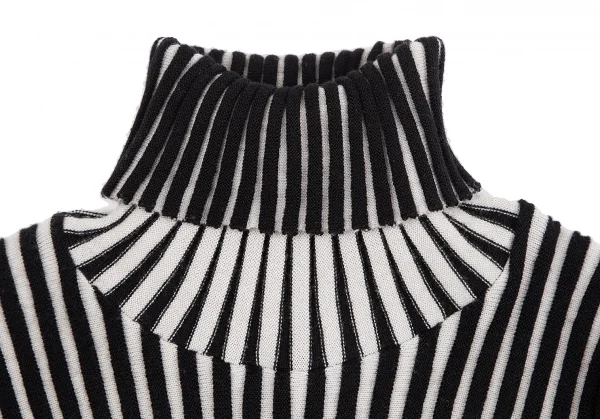 イッセイミヤケISSEY MIYAKE バイカラーリブタートルネックニット 白黒2 K-128707_006