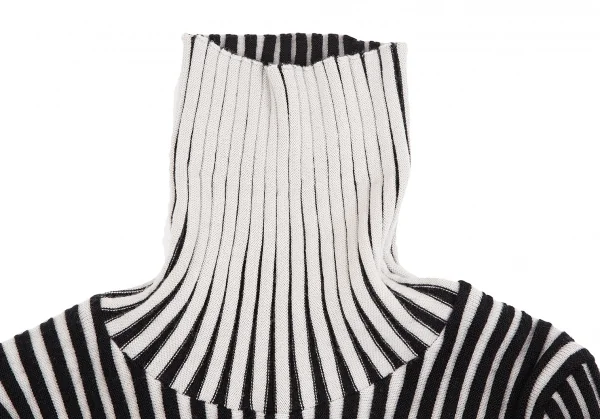 イッセイミヤケISSEY MIYAKE バイカラーリブタートルネックニット 白黒2 K-128707_007