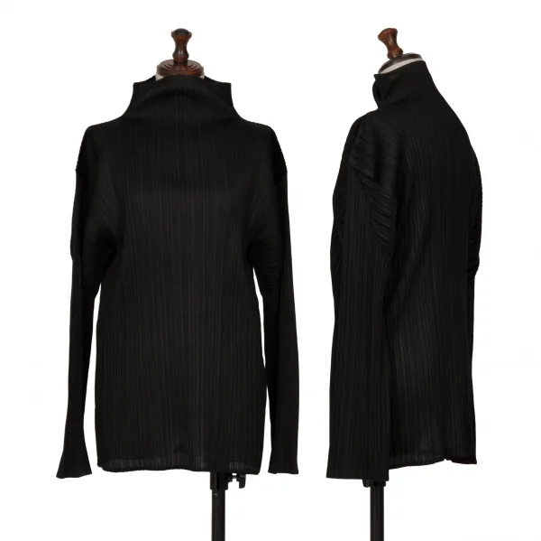 イッセイミヤケISSEY MIYAKEプリーツハイネックカットソー 黒M K-128708_001