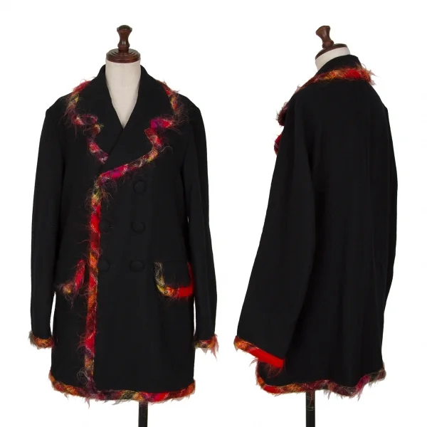 トリココムデギャルソンtricot COMME des GARCONSカラフルニットパイピングウールダブルジャケット 黒M K-128819_001