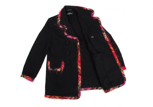 トリココムデギャルソンtricot COMME des GARCONSカラフルニットパイピングウールダブルジャケット 黒M K-128819_012