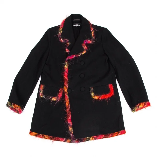 トリココムデギャルソンtricot COMME des GARCONSカラフルニットパイピングウールダブルジャケット 黒M K-128819_002