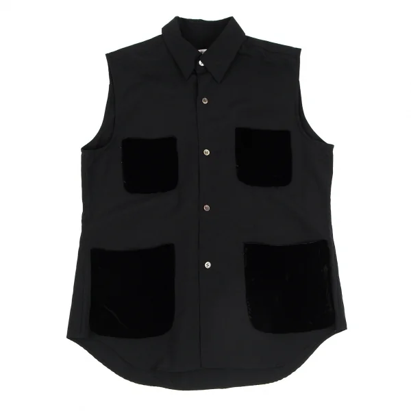 ローブドシャンブル コムデギャルソンrobe de chambre COMME des GARCONS ベロアポケットウールノースリーブブラウス 黒M位 K-128821_002