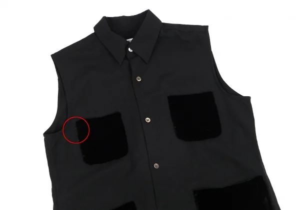 ローブドシャンブル コムデギャルソンrobe de chambre COMME des GARCONS ベロアポケットウールノースリーブブラウス 黒M位 K-128821_003