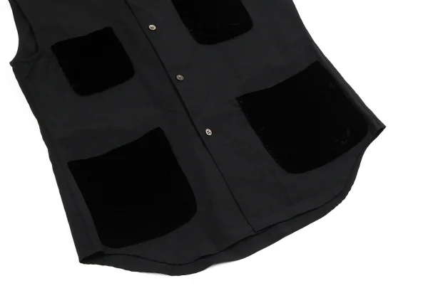 ローブドシャンブル コムデギャルソンrobe de chambre COMME des GARCONS ベロアポケットウールノースリーブブラウス 黒M位 K-128821_009